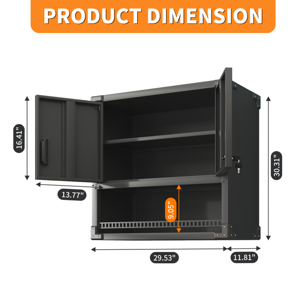 Metal Wall-Mounted Tool Storage Cabinet with Locking Door and 1 Shelf 1 Opened Drawer for Garage Warehouse,Office,Assembly Required