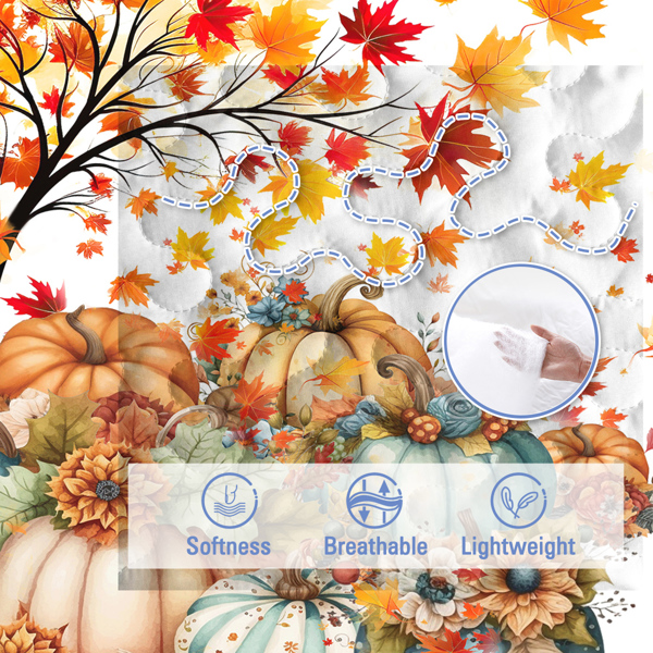 3 Pieces Colorful Oil Painting Pumpkin Pattern Quilt Set Full Size for All Seasons Flower Fall Leaves Bedding Set with 2 Pillowcases for Kids Adults Thanksgiving Day Gifts