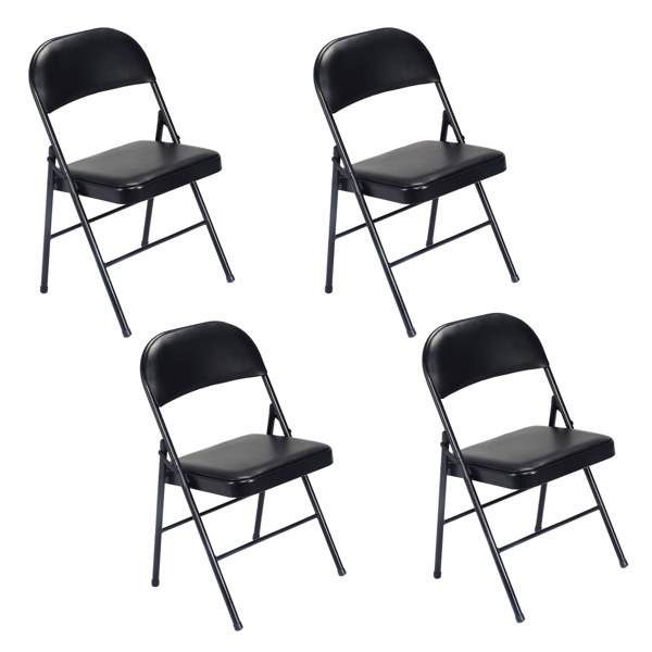 【Old Code：33457557】4pcs Elegant Foldable Iron & PVC Chairs for Convention & Exhibition Black