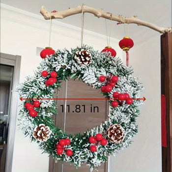 Front Door Christmas wreath, Home Decoration Christmas door ring, weather proof, artificial Holly wreath with red bow, indoor or outdoor wreath Christmas decoration