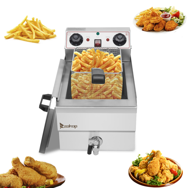 【Replace the old encoding 66757236】EH101V 8.5QT/8L Total Capacity 12.5qt/11.8l Stainless Steel Faucet Single Tank Deep Fryer 1700W Max (8L Large Fryer Blue / Large Handle) 