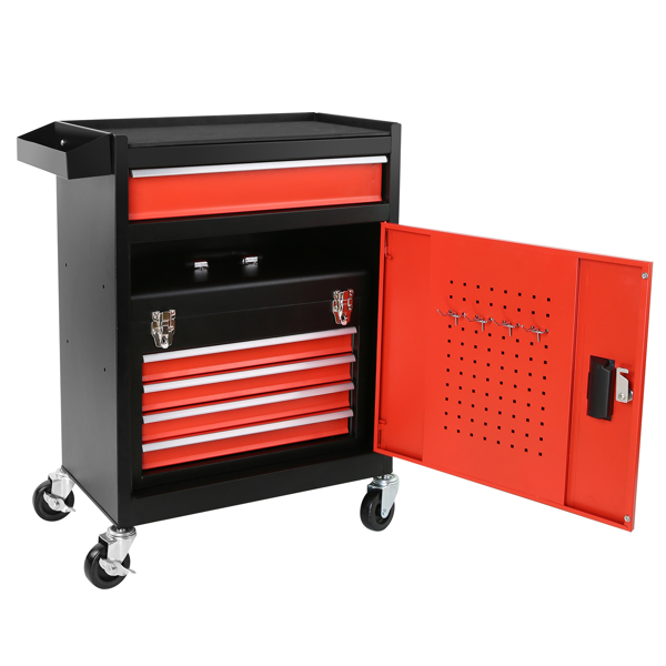 Tool Chest, 5-Drawer Rolling Tool Storage Cabinet with Detachable Top Tool Box, Liner, Universal Lockable Wheels, Locking Mechanism, Metal Tool Cart for Garage Workshop