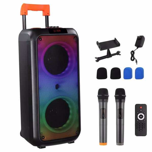 8in Wireless Portable Bluetooth Karaoke Speaker with TF/USB/AUX/FM/TWS, LED Disco Light, Bluetooth 5.0 for Outdoor Home Party