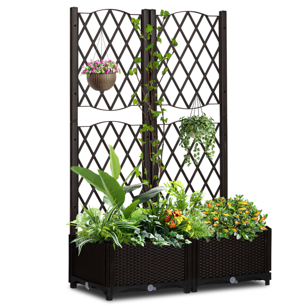 Wicker Trellis Planter, Outdoor Raised Garden Bed with Drainage Holes, Free-Standing Trellis Planter Box for Vine Climbing Plants and Flowers in Garden Patio Balcony, Brown