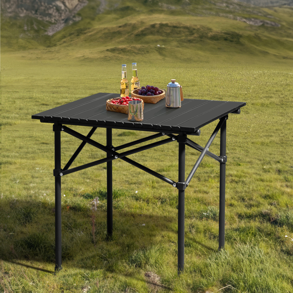 Portable Folding Camping Table for 2-4 Persons, Ultralight Collapsible Table Outdoor Camp Table for Travel Hiking Backyard BBQ Party, 20x20 in, Black