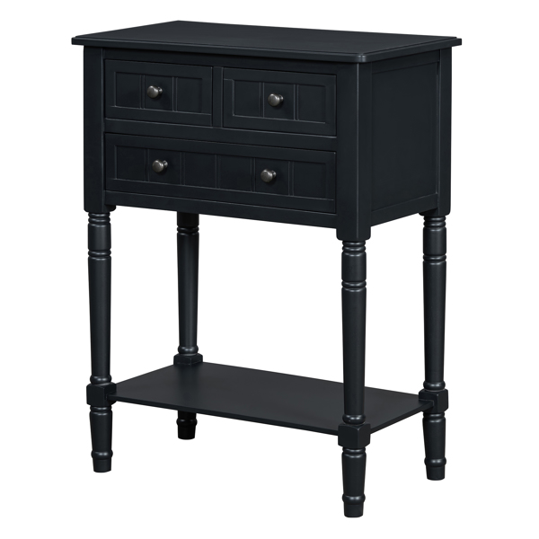 Narrow Console Table, Slim Sofa Table with Three Storage Drawers and Bottom Shelf (Black)