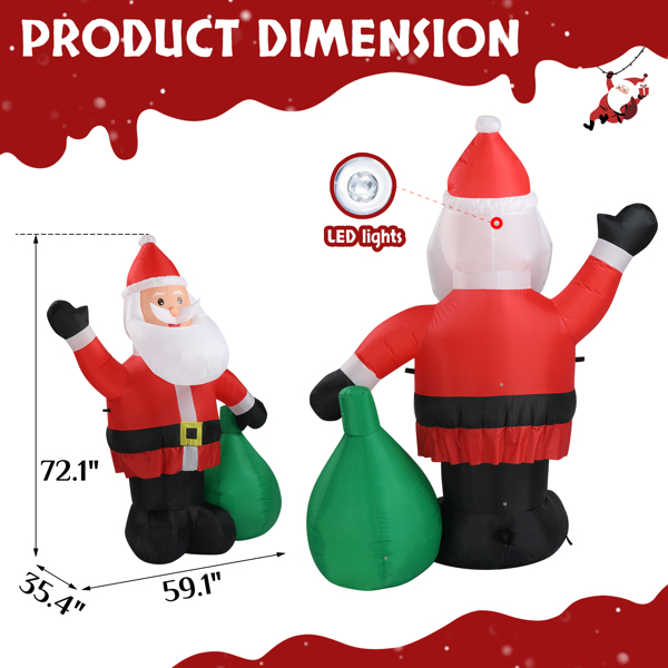 6 FT Lighted Christmas Inflatable Decoration, Inflatable Santa Claus with Large Gift Bag, Funny Blow Up Yard Decorations with Built-in LED Lights for Holiday Party Front Yard Lawn Garden Decor