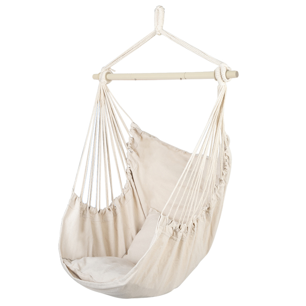 Distinctive Cotton Canvas Hanging Rope Chair with Pillows Beige