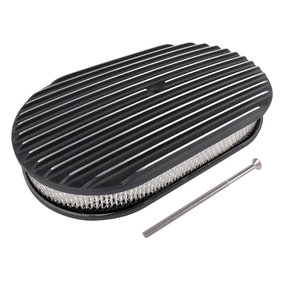 15" Oval Full Finned Black Aluminum Air Cleaner Filter Fits SB & BB Chevy Ford