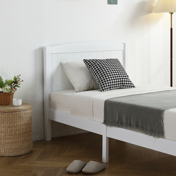 FCH Twin Pine Single-Layer Core Vertical Stripe Full-Board Curved Bed Head With The Same Bed Foot White Wooden Bed