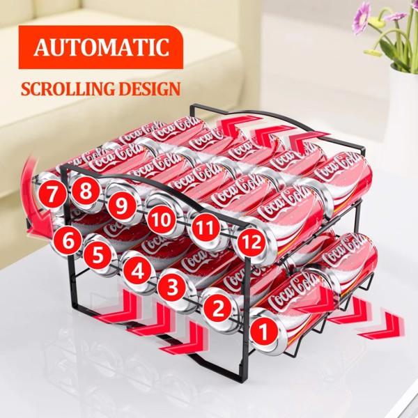 4 Tiers Can Organizer Rack, 48 Cans Soda Can Dispenser Organizer for Refrigerator, Set of 2 Stackable Beverage Dispenser Rack