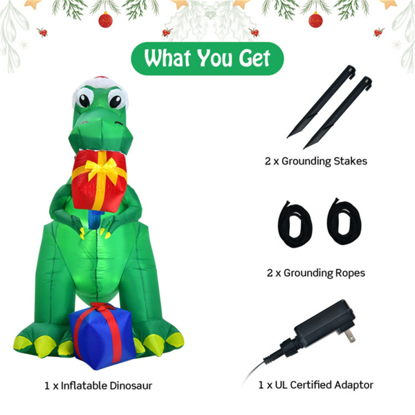 6 Feet Christmas Inflatable Dinosaur Christmas Decoration