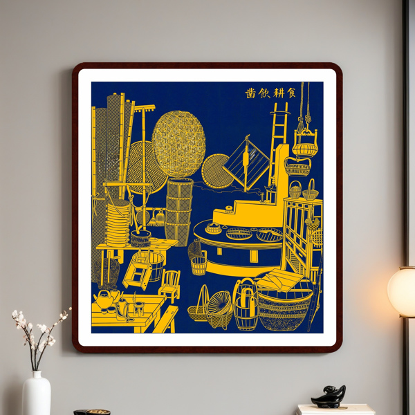 Carve to Drink, Plow to Eat Handmade Tayin Energy Painting Size 29.9X26.8inch（76X68 cm)