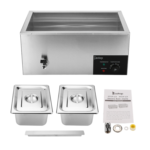 ZOKOP 110V 600W 10L*2 Stainless Steel Two Plates Heating Food Warming Soup Pool Silver