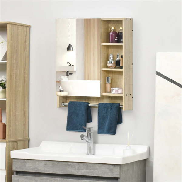 Wall mounted bathroom mirror cabinet with 3 storage shelves