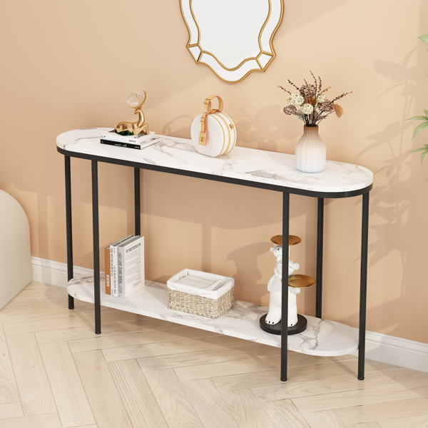 [Replace code:31283576]Console Table 2 Tier Narrow Entryway Table with Storage Shelves Faux Marble Narrow Table for Living Bedroom Hallway Office Easy Assembly, Black & White