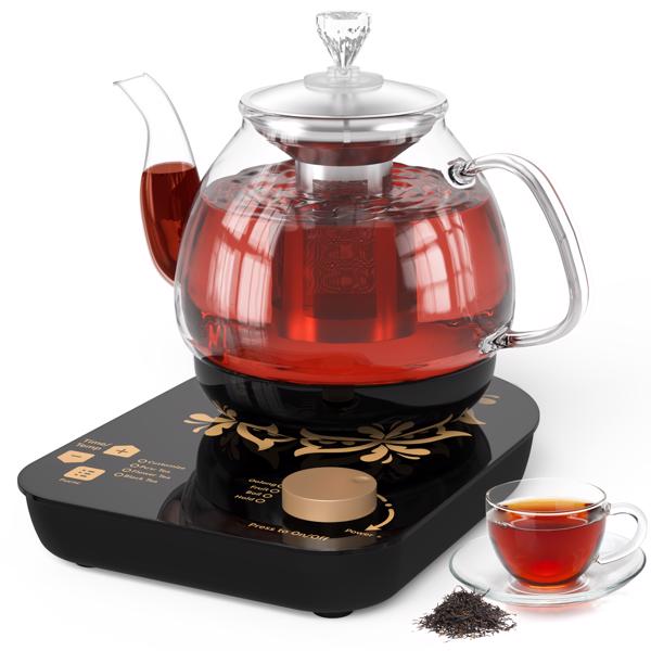 Compact Tea Maker Electric Glass Kettle，Dual Methods of Steaming and Brewing with Temperature and Timer Programs，Cordless 800W 0.8 Liters capacity for get your favorite teas.