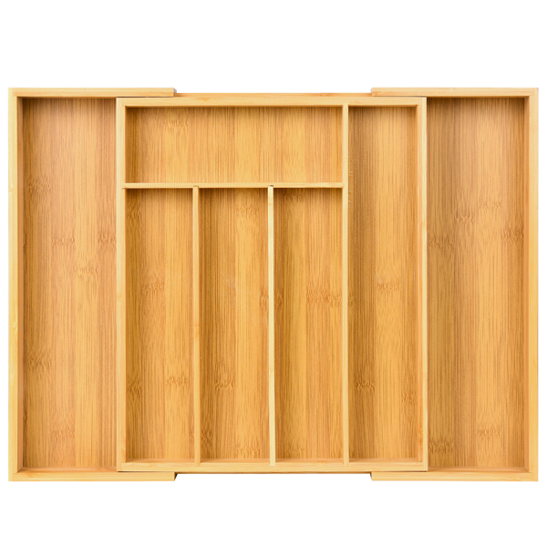 Expandable Bamboo Kitchen Drawer Organizer – Adjustable Cutlery Tray for Utensils, Silverware, and Flatware – 5 to 7 Slots Bamboo Drawer Divider for Kitchen Storage (Natural Wood)	