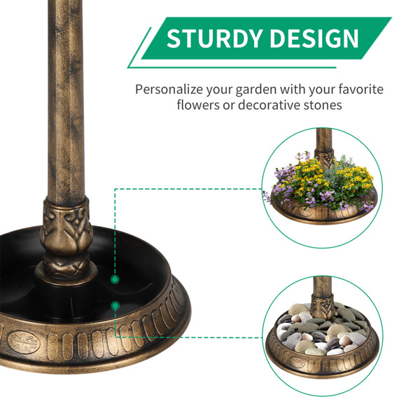   42"bird bath feeder with flowerpot base and Solar. Bronze 