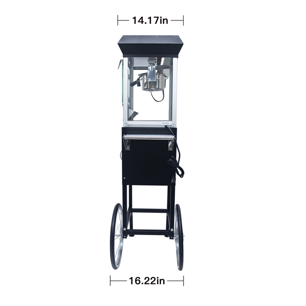 Popcorn Machine with Cart – 6oz Popper with Stainless-steel Kettle, Heated Warming Deck, and Old Maids Drawer,Black 