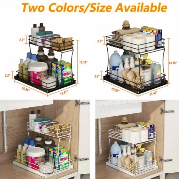 Two Tier sink organizer, pull out cabinet organizer two layers slide out of the sink cabinet organizer, kitchen and bathroom cabinet sink organizer below