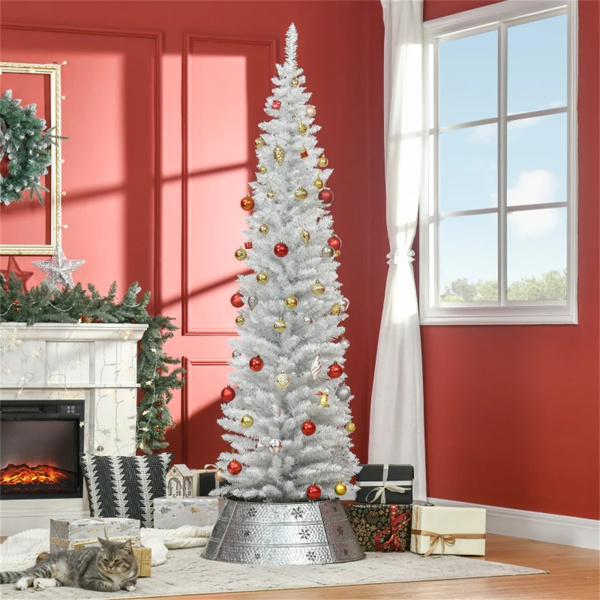 7 foot white Christmas tree with bracket