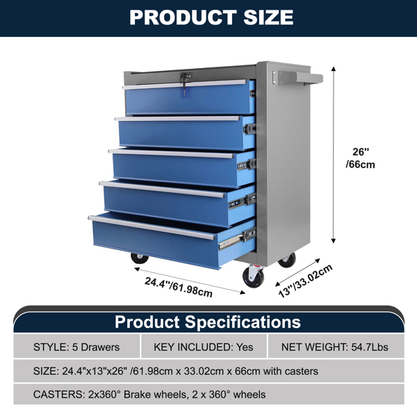 High Capacity Rolling Tool Chest with Wheels and Drawers, 5-Drawer Tool Storage Cabinet