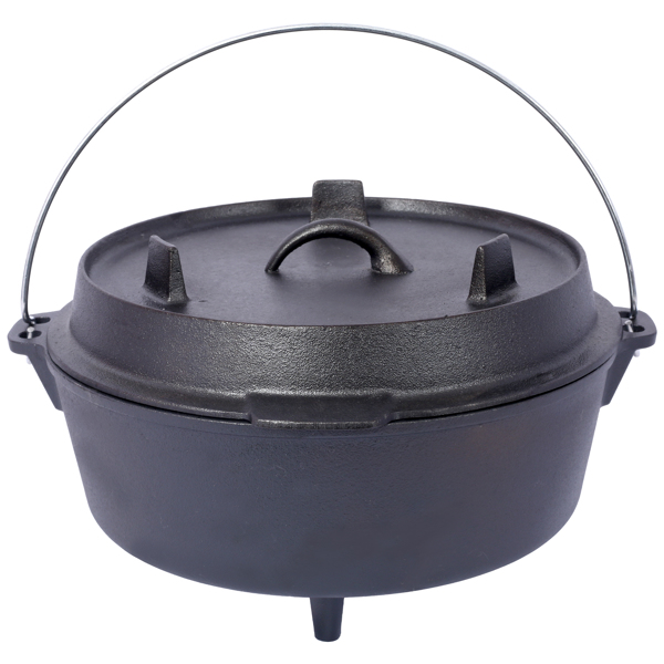 pre-Seasoned Cast Iron Dutch Oven With Skillet Lid, Outdoor Camping Deep Pot for Camping Fireplace Cooking BBQ Baking Campfire, Leg Base,6 Quart