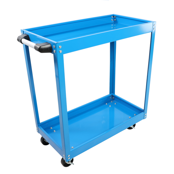 Tool Cart on Wheels,  Heavy Duty Steel Utility Cart w/Lockable Wheels, 400 LBS Capacity Industrial Service Cart for Garage, Warehouse, Workshop (Two-layer Bright Blue)