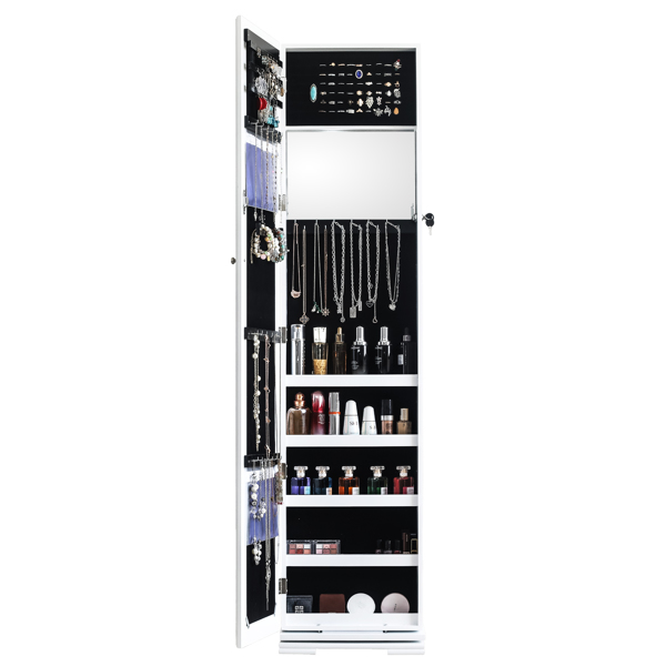 360 Degree Rotation Full-Body Mirror Cabinet PVC Film Moisture-Proof Dressing Mirror Cabinet Super Storage Jewelry Storage Mirror Cabinet White