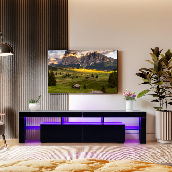 黑色 UV高亮漆面密度板+柜体三胺面刨花板 180*35*45cm 两抽 电视柜 RGB 16色 USB接口灯带-10