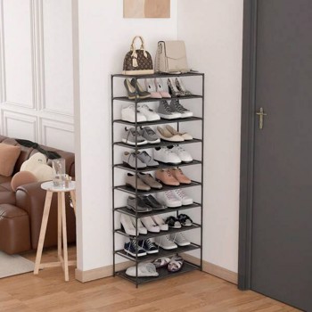 10-Tier Shoe Rack Large Capacity for 25-30 Pairs of Shoe Storage Rack Sturdy Metal Shoe Rack for Bedroom, Cloakroom Stackable Shoe Rack, Black