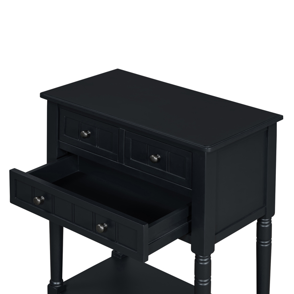 Narrow Console Table, Slim Sofa Table with Three Storage Drawers and Bottom Shelf (Black)