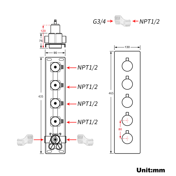 4-Function Black Brass Shower Diverter Thermostatic Valve Shower Diverter Valve Constant Temperature Design Brass