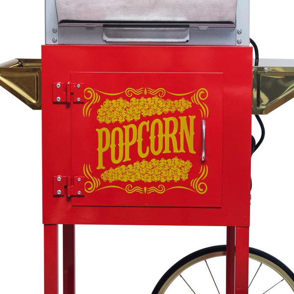 Popcorn Machine with Cart – 6oz Popper with Stainless-steel Kettle, Heated Warming Deck, and Old Maids Drawer,Red 