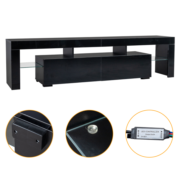 黑色 UV高亮漆面密度板+柜体三胺面刨花板 180*35*45cm 两抽 电视柜 RGB 16色 USB接口灯带-9