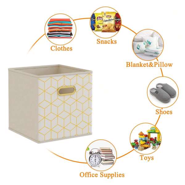 6 Pack Fabric Storage Cubes with Oval Grommets, Foldable 11 Inch Cube Storage Bins, Storage Baskets for Shelves, Storage Boxes for Organizing Closet Bins,Yellow