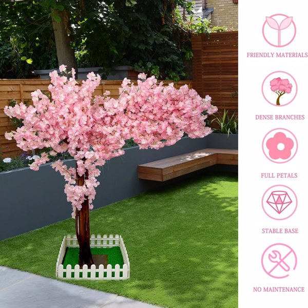 Artificial Cherry Blossom Tree, Fake Tree Artificial Pink Sakura Tree Wishing Tree Christmas Tree 5FT/1.5m for Party, Wedding, Office, Home Decor, Indoor & Outdoor Artificial Plants ﻿，Without LED ligh