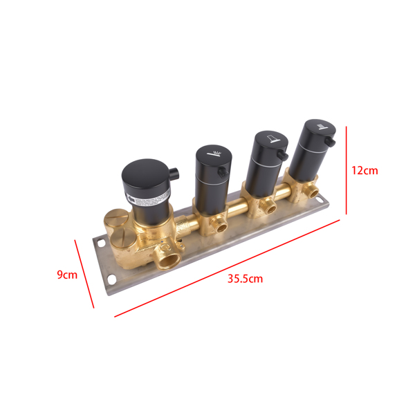 3-Function Black Brass Shower Diverter Thermostatic Valve Shower Diverter Valve Constant Temperature Design Brass