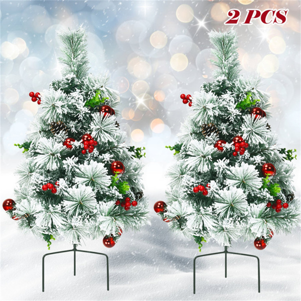 2 Pre-lit Pathway Flocked Christmas Trees 15.5" x 15.5" x 29" (L x W x H)