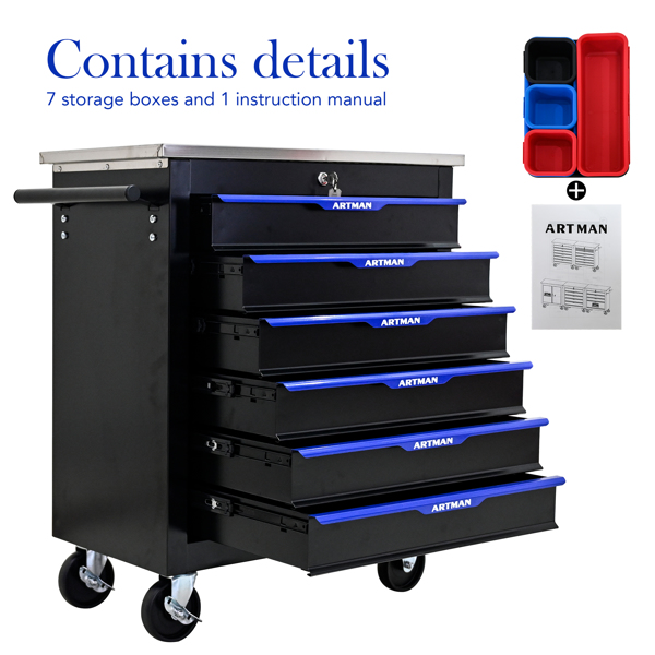 6 DRAWERS MULTIFUNCTIONAL TOOL CART WITH WHEELS-BLACK+BLUE