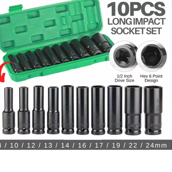 Pneumatic Small Air Cannon Extended Socket 10 Piece Set Electric Wrench Socket Head 8-24mm Extended Type Hexagonal Socket