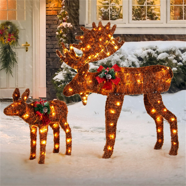 2-piece set lit moose Christmas decoration with LED lights