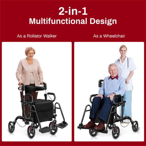 Practical Folding Rolling Walker Transport Wheelchair 