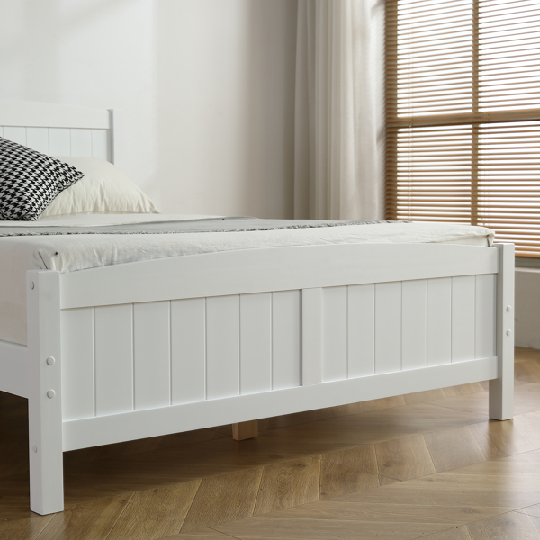 FCH Full Pine Single-Layer Core Vertical Stripe Full-Board Curved Bed Head With The Same Bed Foot Wooden Bed White