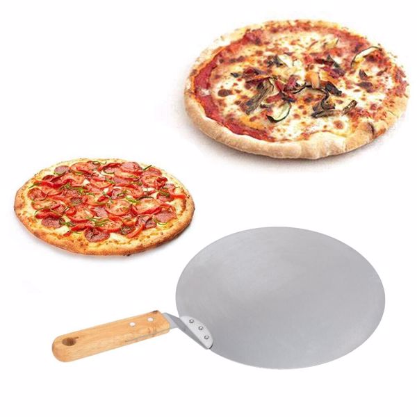 Stainless Steel Pizza Paddle Peel Bakers BBQ Oven Restaurant Tray Wooden Handle