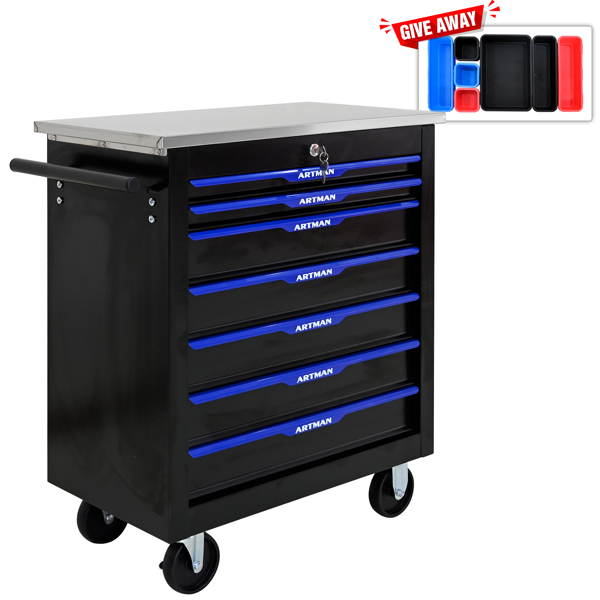 7 DRAWERS MULTIFUNCTIONAL TOOL CART WITH WHEELS-BLACK+BLUE