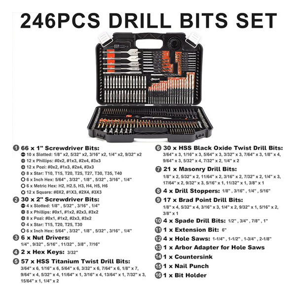 246 pcs inch drill sets Fried Dough Twists drill woodworking drill cement drill bit bit tapper set