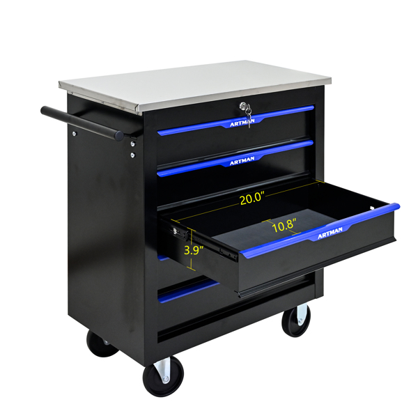 5 DRAWERS MULTIFUNCTIONAL TOOL CART WITH WHEELS-BLACK+BLUE