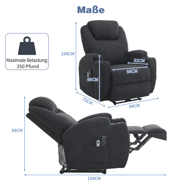 1pcs black fabric electric flat functional chair with 2-point massage belt heating 120kg indoor functional chair